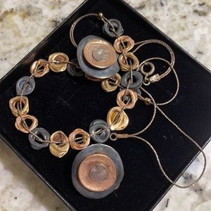 Bronze and silver necklace and earrings set